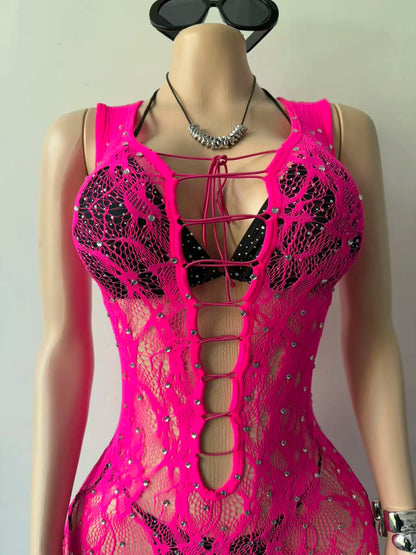 Joskaa Rhinestone Ribbed Knit Bodycon Swimwear - swimwear image 4