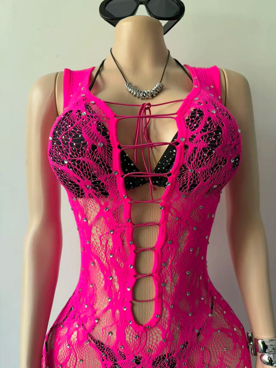 Joskaa Rhinestone Ribbed Knit Bodycon Swimwear - swimwear image 4