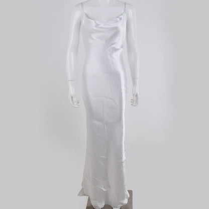 Women's Satin Backless Solid Spaghetti Strap Maxi Dress