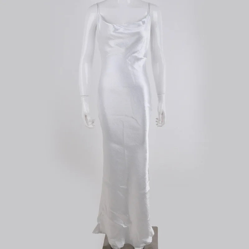 Women's Satin Backless Solid Spaghetti Strap Maxi Dress