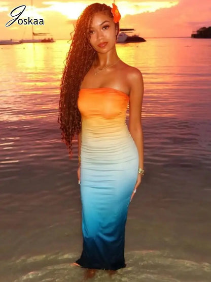 Women's Backless Bodycon Gradient Wrap Maxi Dress Orange – Front View