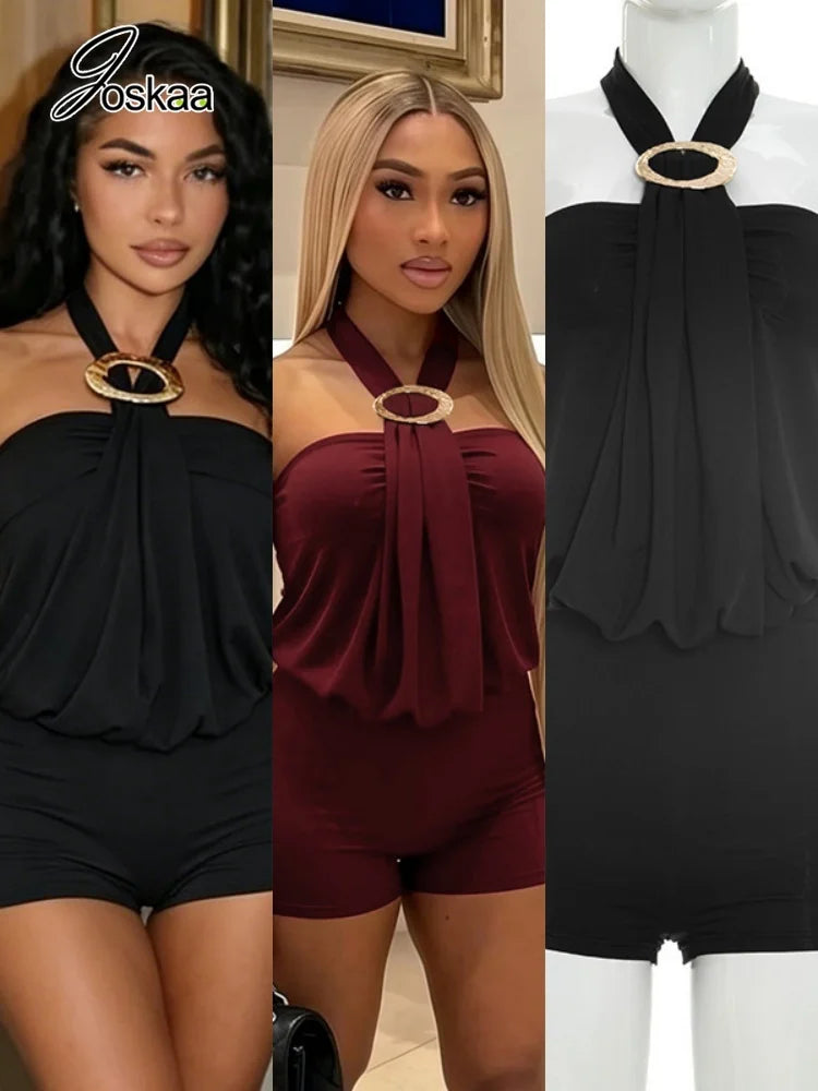 Women's Backless Halter Sleeveless Romper – Women's Fashion Wholesale – Front View