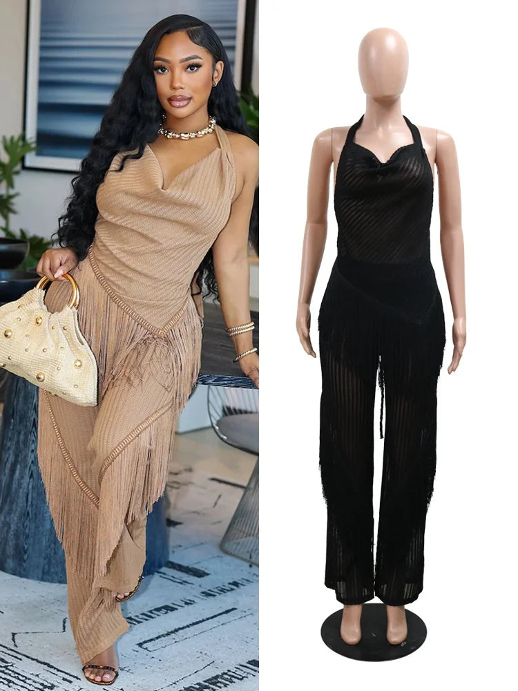 Women's Backless Halter Flare Two Piece Set – Women's Fashion Wholesale – Front View