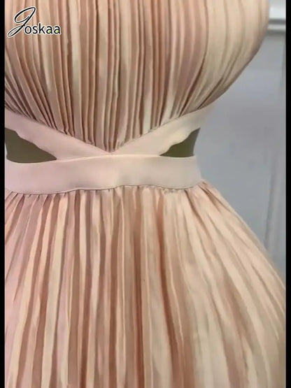 Women's Backless Cutout Halter Maxi Dress Pink – Back View