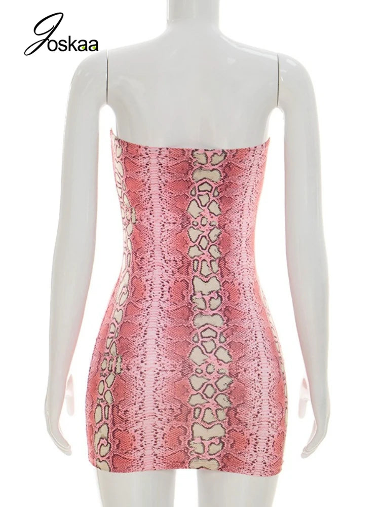 Women's Snake Print Backless Strapless Mini Dress Red – Detail View