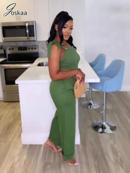 Women's Crop Flare Wide Leg Elegant Two Piece Set Green – Side View