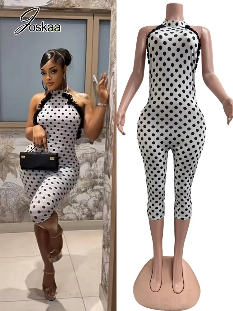 Women's Polka Dot Backless Halter Romper – Women's Fashion Wholesale – Front View