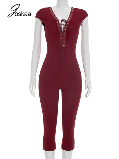 Women's Lace Knit Backless Sleeveless Romper Wine Red – Back View