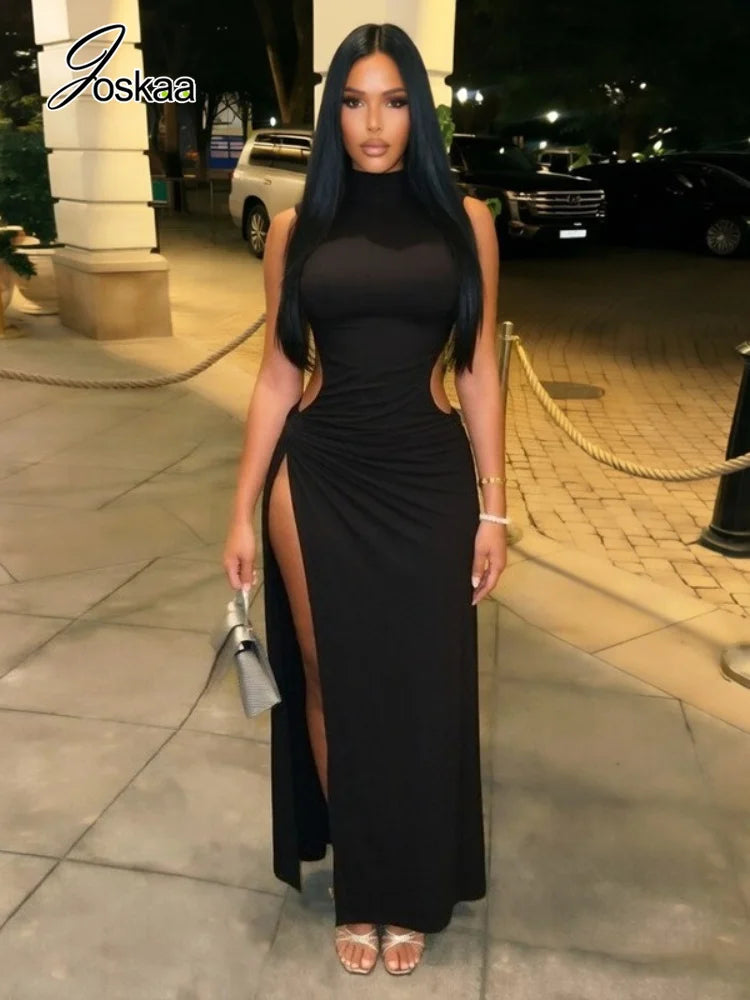 Women's Ruched Cutout Sleeveless Bodycon Maxi Dress - Side View