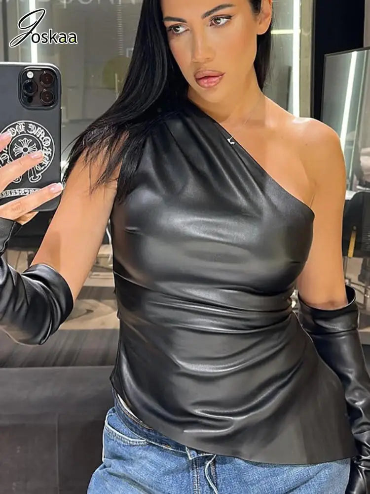 Women's Faux Leather Skew Collar Irregular Two Piece Set – Women's Fashion Wholesale – Front View