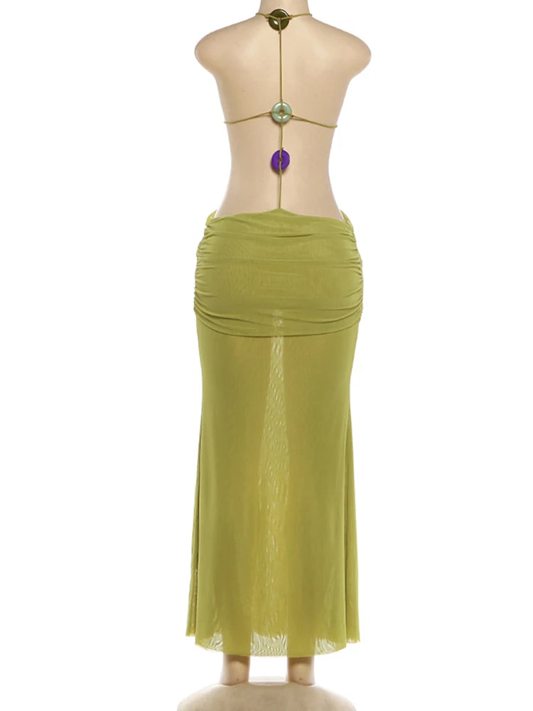 Joskaa Ruched Backless Dress Long Green Evening - dress image 4