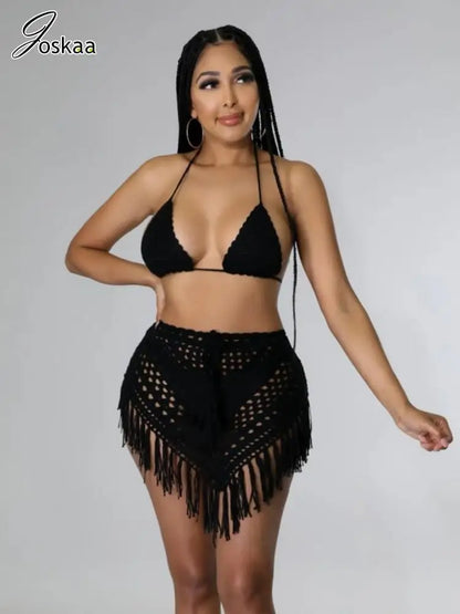 Women's Knit Halter Ribbed Two Piece Set Blue – Side View