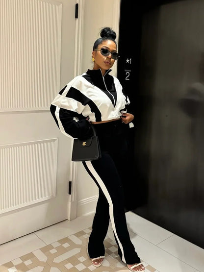 Wholesale Women's Long Sleeve Zip Two Piece Set – Women's Fashion Wholesale – Front View