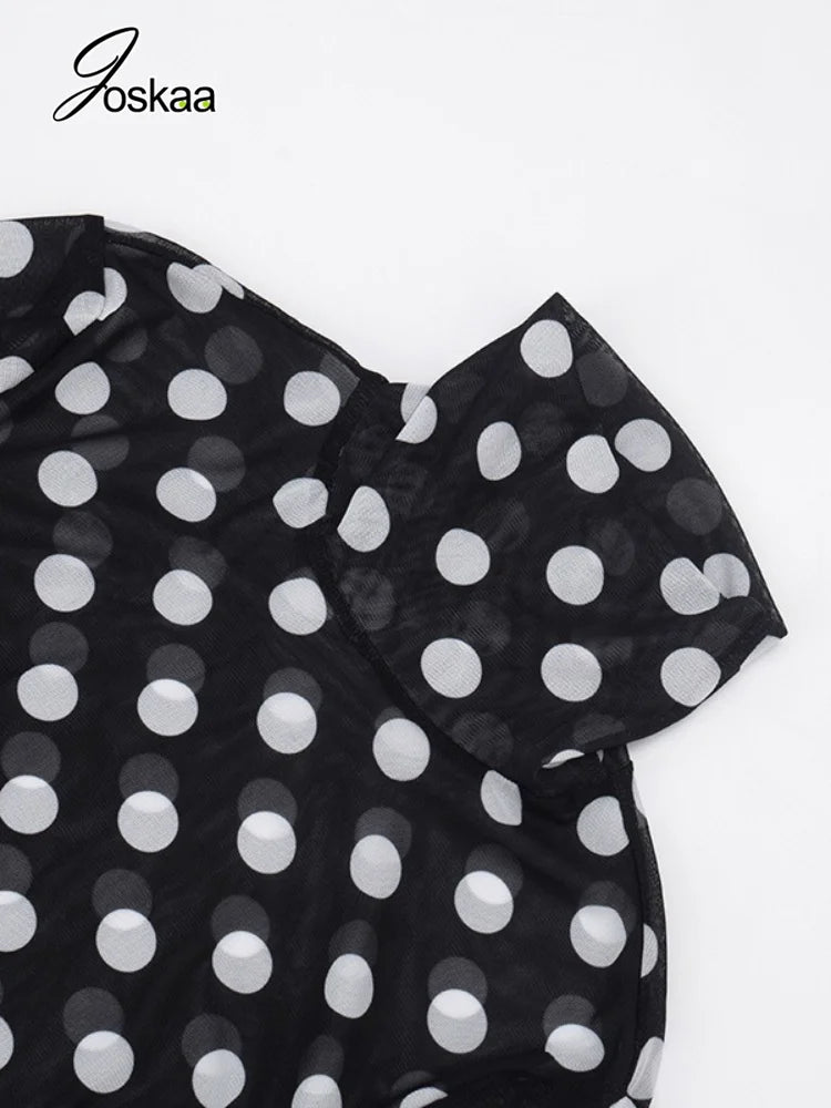 Women's Polka Dot Mesh Long Sleeve Two Piece Set - Detail View 5