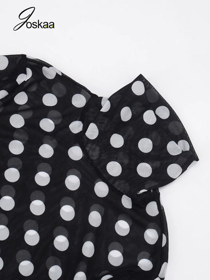 Women's Polka Dot Mesh Long Sleeve Two Piece Set - Detail View 5