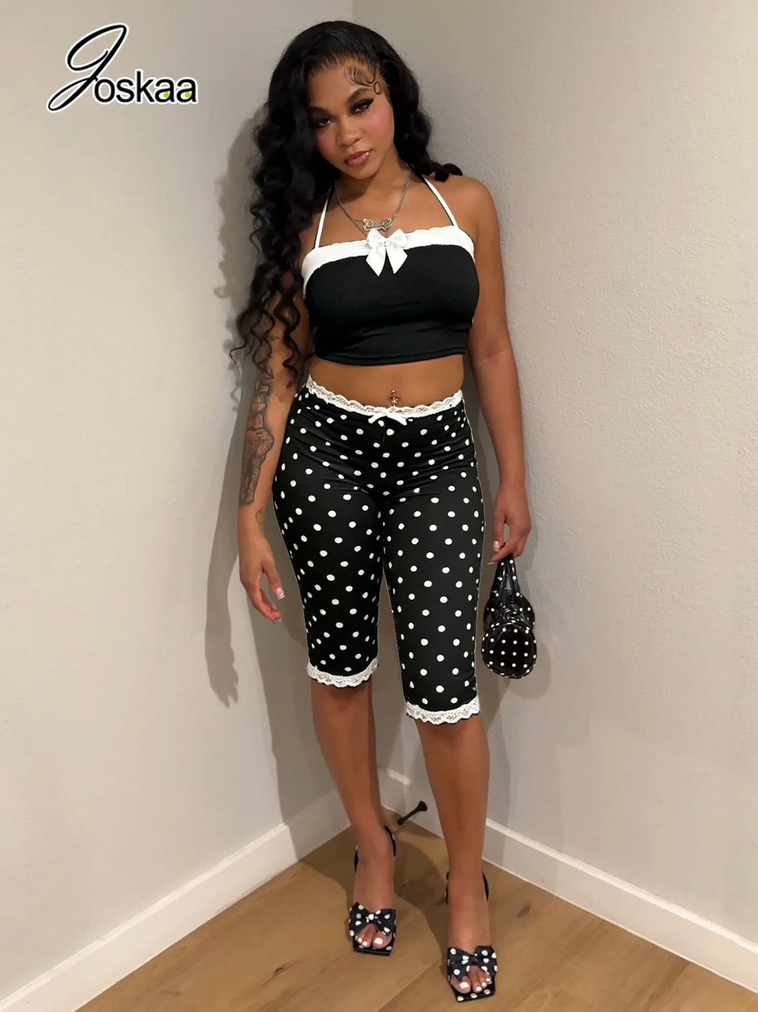 Wholesale Women's Polka Dot Lace Two Piece Set White Set – Back View