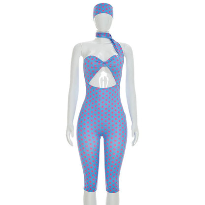 Women's Polka Dot Backless Cutout Romper