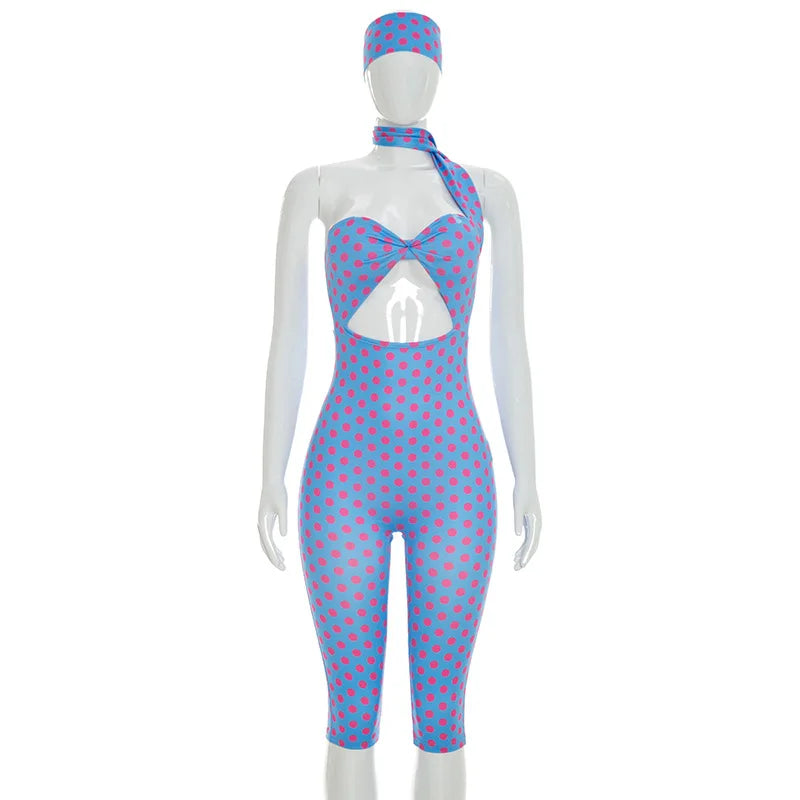 Women's Polka Dot Backless Cutout Romper