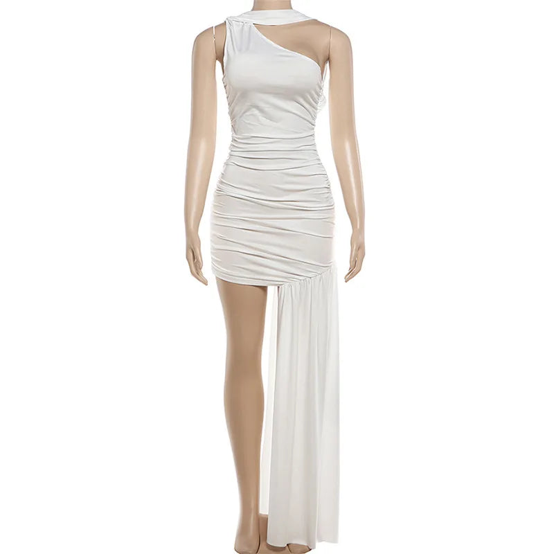 Women's Ruched Sleeveless One Shoulder Bodycon Mini Dress