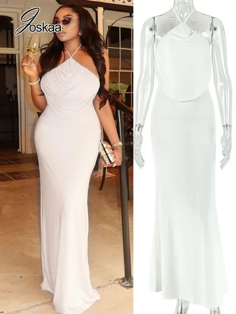 Women's Backless Halter Sleeveless Bodycon Maxi Dress - Women's Fashion Wholesale - Front View