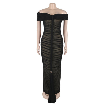 Women's Mesh Backless Strapless Maxi Dress