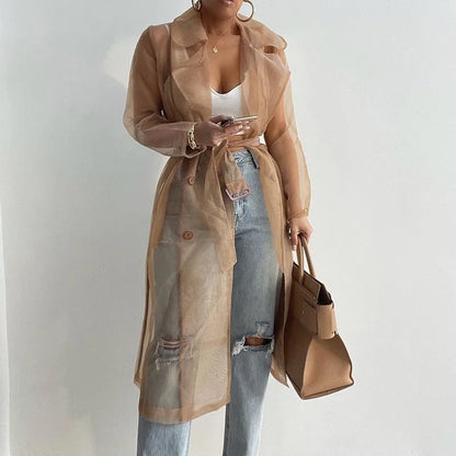 Women's Long Sleeve Solid Organza Lapel Jacket