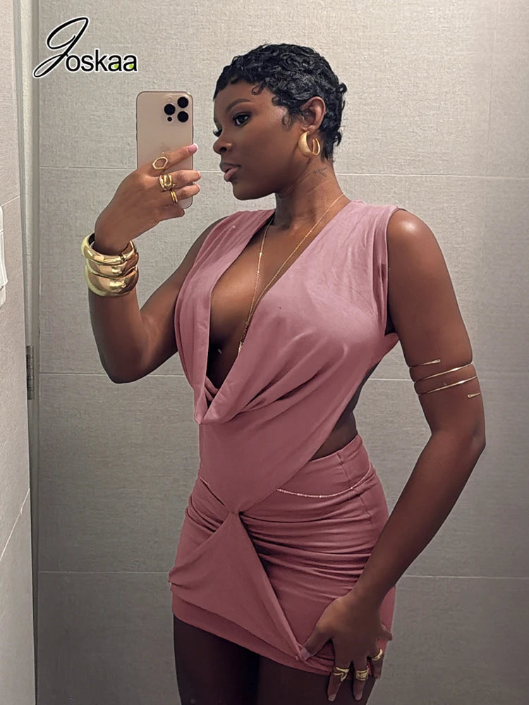 Women's Backless Bodycon Irregular Swing Collar Mini Dress – Women's Fashion Wholesale – Front View