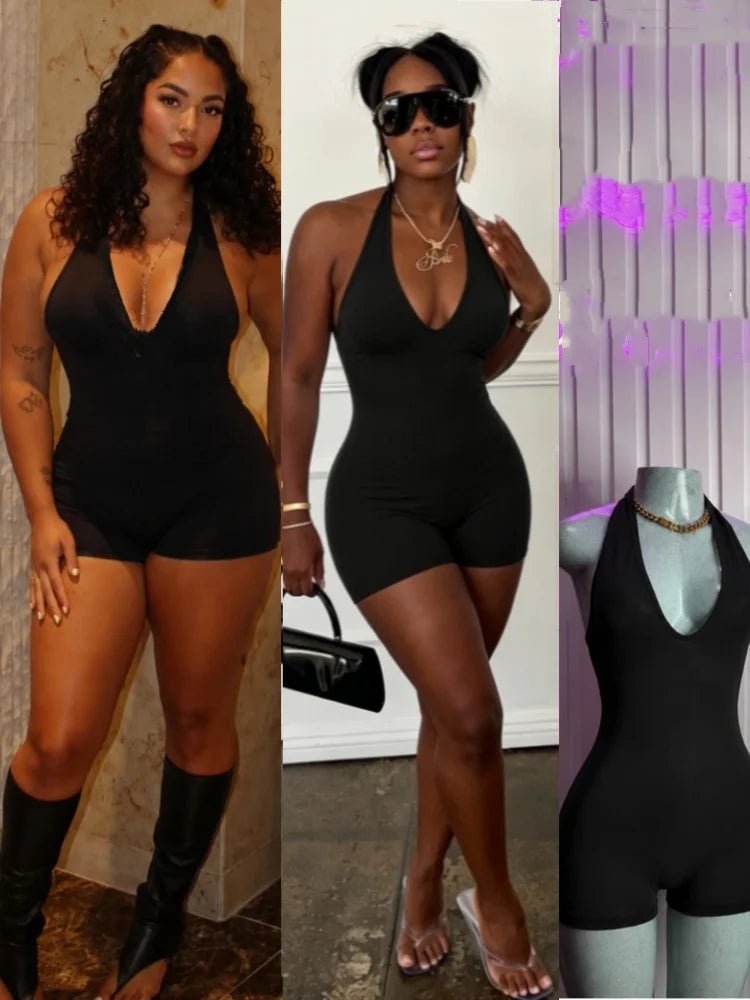 Wholesale Women's Backless Halter Bodycon Romper – Women's Fashion Wholesale – Front View
