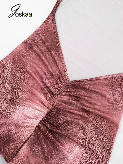 Women's Leopard Print Ruched Backless Bodycon Romper - Detail View 5