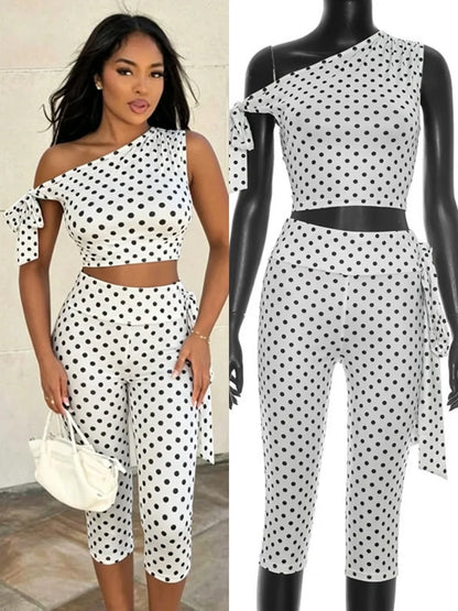 Women's Polka Dot One Shoulder High Waist Two Piece Set - Additional View 7