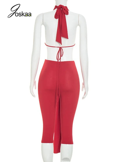 Women's Backless Halter Two Piece Set - Detail View