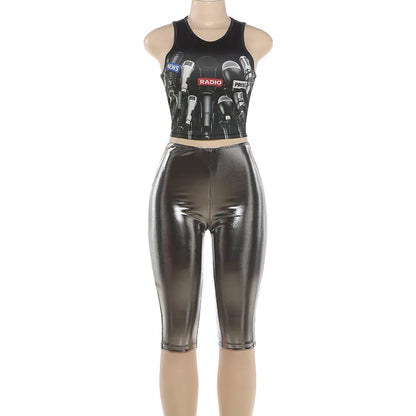 Joskaa Crop Two Piece Set Mic Printed O-neck - two piece set image 5
