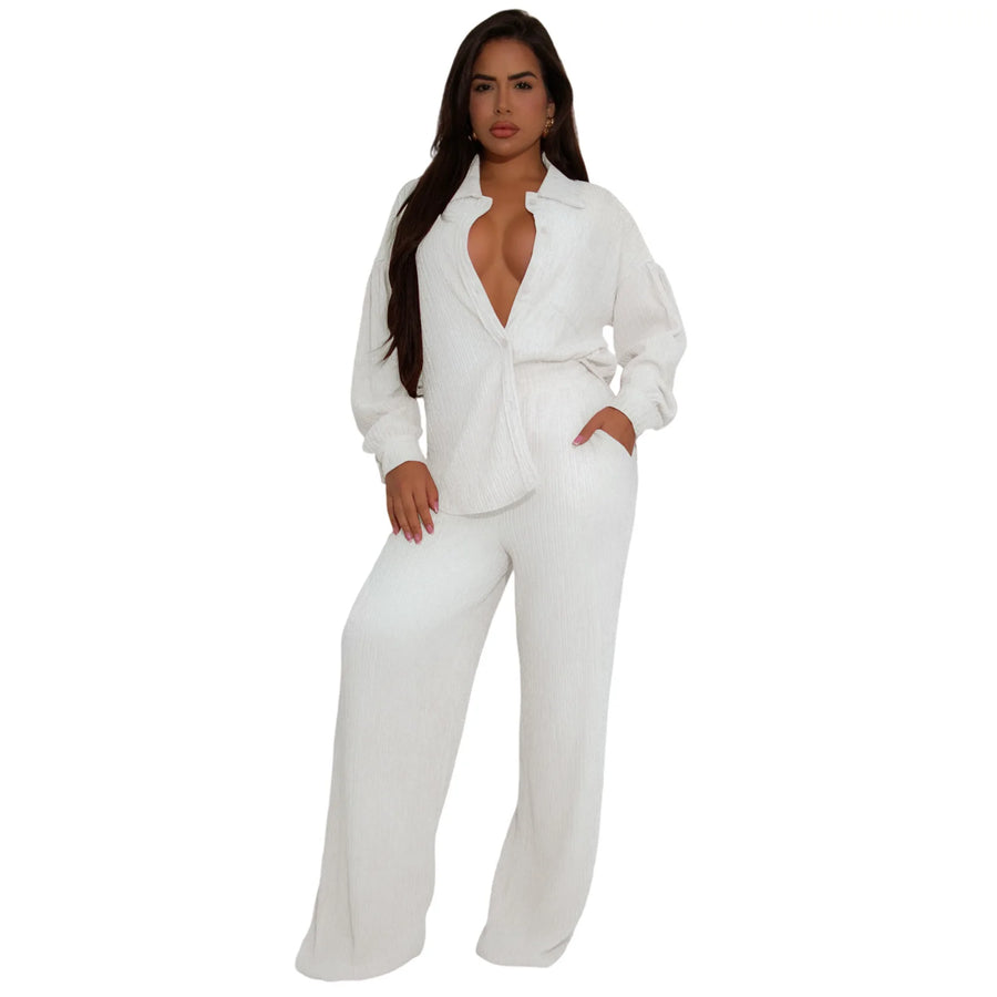 Women's Long Sleeve Flare Wide Leg Two Piece Set