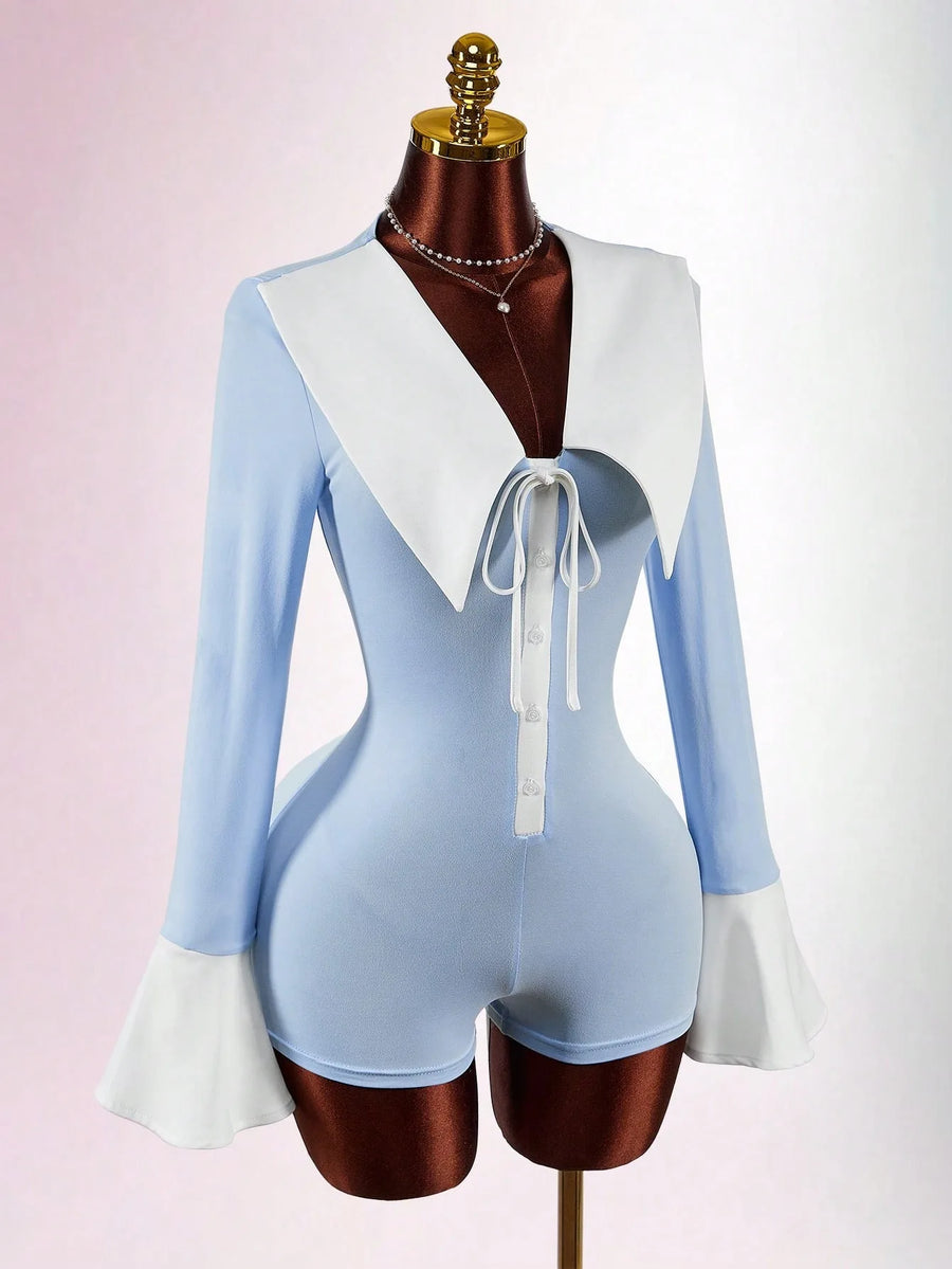 Joskaa Bodycon Flare Romper Contrast Color Button - romper image 2