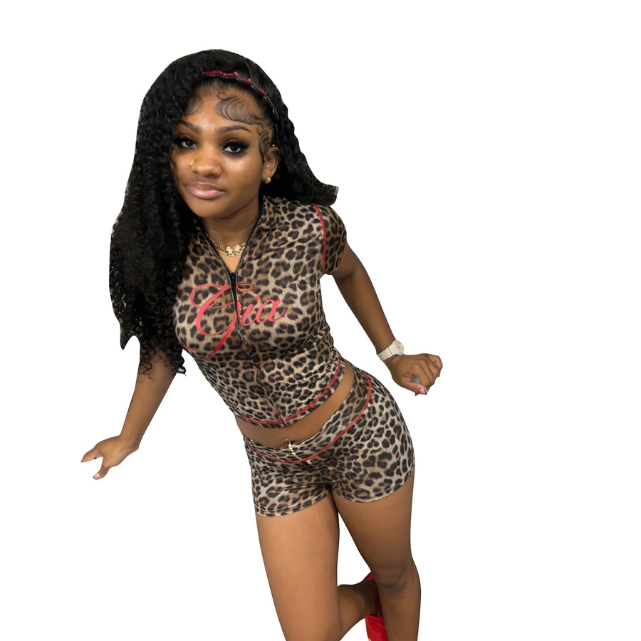 Joskaa Polka Dot Zip Up Hooded Short Sleeve Two Piece Set - two piece set image 10