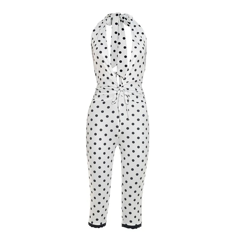 Women's Polka Dot Lace Backless V-neck Romper - Additional View 7