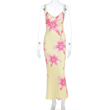 Women's Floral Print Sleeveless Bodycon Maxi Dress