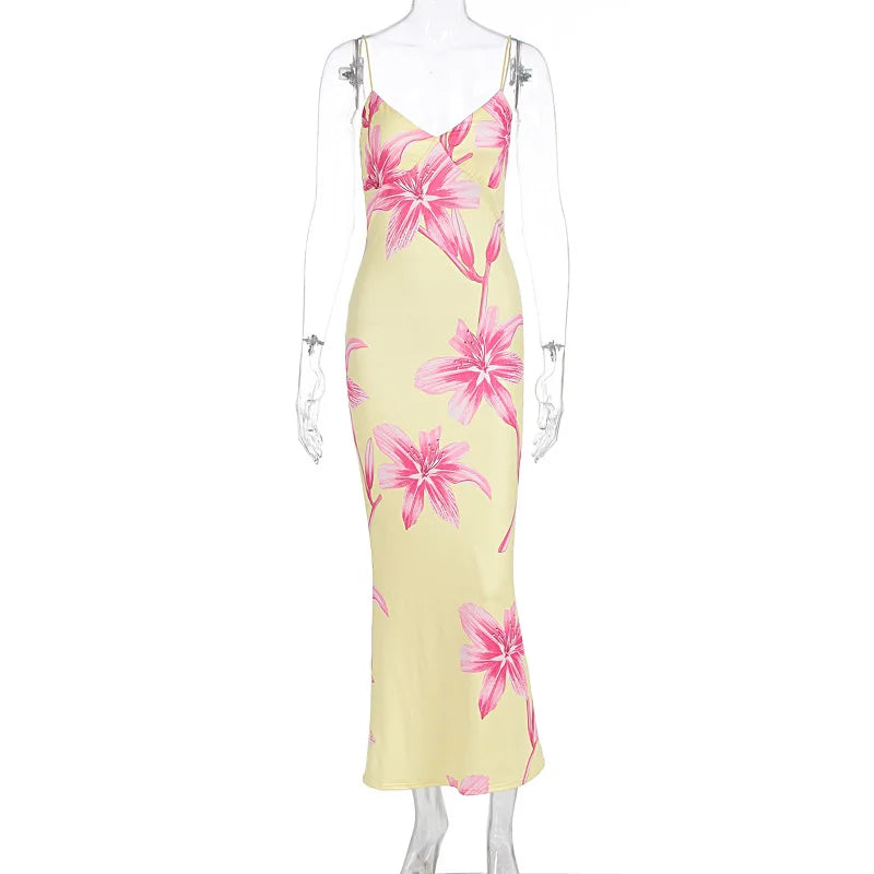 Women's Floral Print Sleeveless Bodycon Maxi Dress