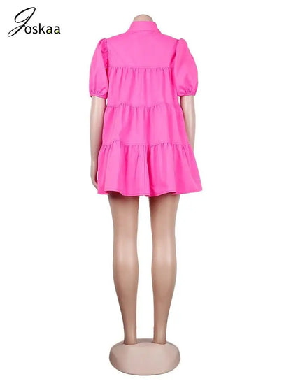 Women's Short Sleeve Lapel Big Swing Mini Dress Blue – Detail View