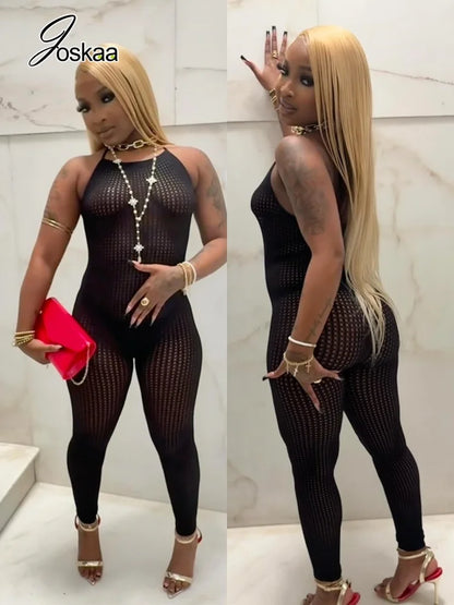 Women's Mesh Cutout Halter Sleeveless Romper - Women's Fashion Wholesale - Front View