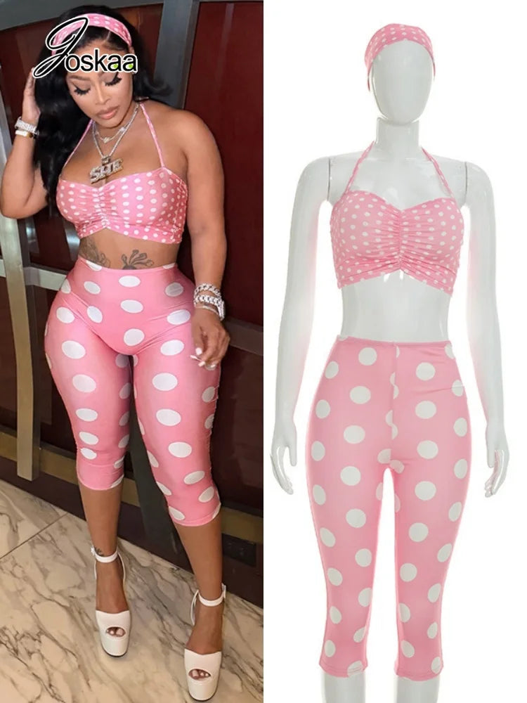 Women's Polka Dot Ruched Halter Two Piece Set – Women's Fashion Wholesale – Front View