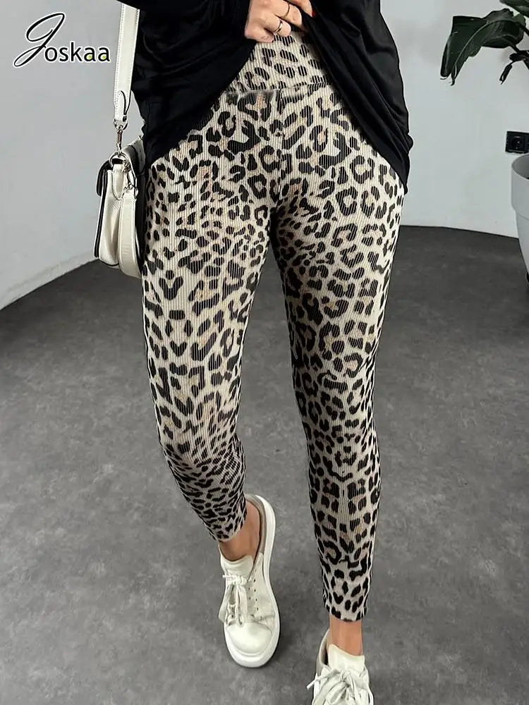 Wholesale Women's Leopard Print High Waist Pants – Women's Fashion Wholesale – Front View