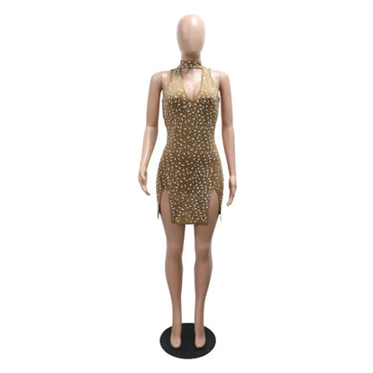 Women's Rhinestone Backless Cutout Mini Dress