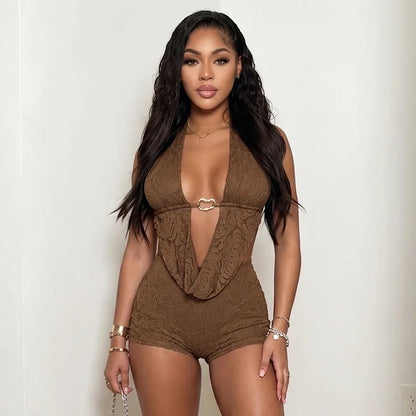 Women's Lace Backless Halter Two Piece Set