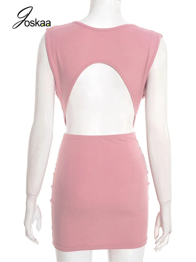 Women's Backless Bodycon Irregular Swing Collar Mini Dress Red – Detail View