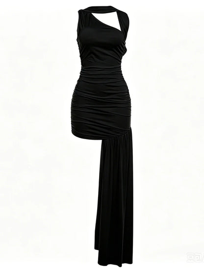 Women's Ruched Sleeveless One Shoulder Bodycon Mini Dress
