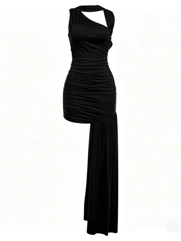 Women's Ruched Sleeveless One Shoulder Bodycon Mini Dress