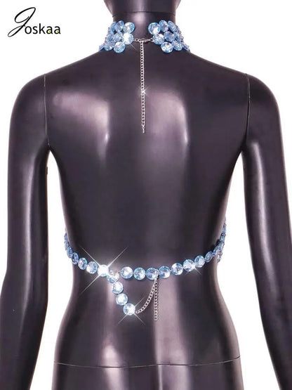 Wholesale Women's Rhinestone Backless Halter Top Silver – Detail View