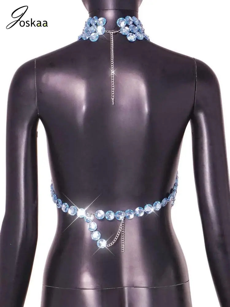 Wholesale Women's Rhinestone Backless Halter Top Silver – Detail View