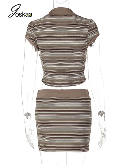 Women's Striped V-neck Two Piece Set - Detail View